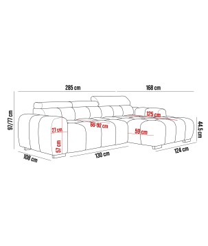 Narożnik wolnostojący OMBO Lewy 168x285 cm EDEN 07