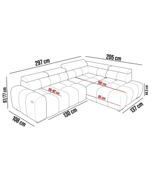 Narożnik wolnostojący OMBO Lewy 205x297 cm EDEN 12