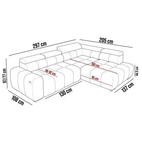 Narożnik wolnostojący OMBO Prawy 205x297 cm EDEN 01