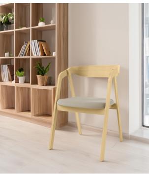 Klasyczne krzesło lounge z litego drewna, naturalny dąb