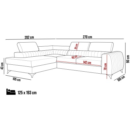 Narożnik BREGO układ-L Lewy Tkanina Zetta_302