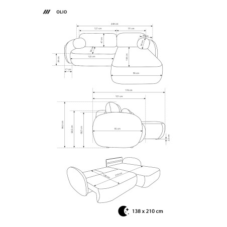 Narożnik wolnostojący OLIO układ Lewy w tkaninie Aragon 35