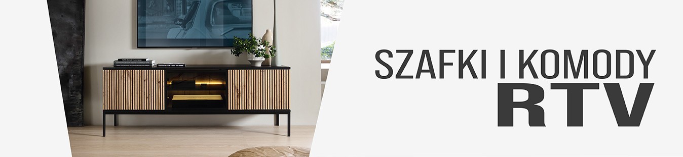 Nowoczesne szafki RTV: wiszące i stojące, białe, czarne, drewniane meble pod telewizor do salonu (100, 180, 300 cm) - sklep internetowy Domo Home